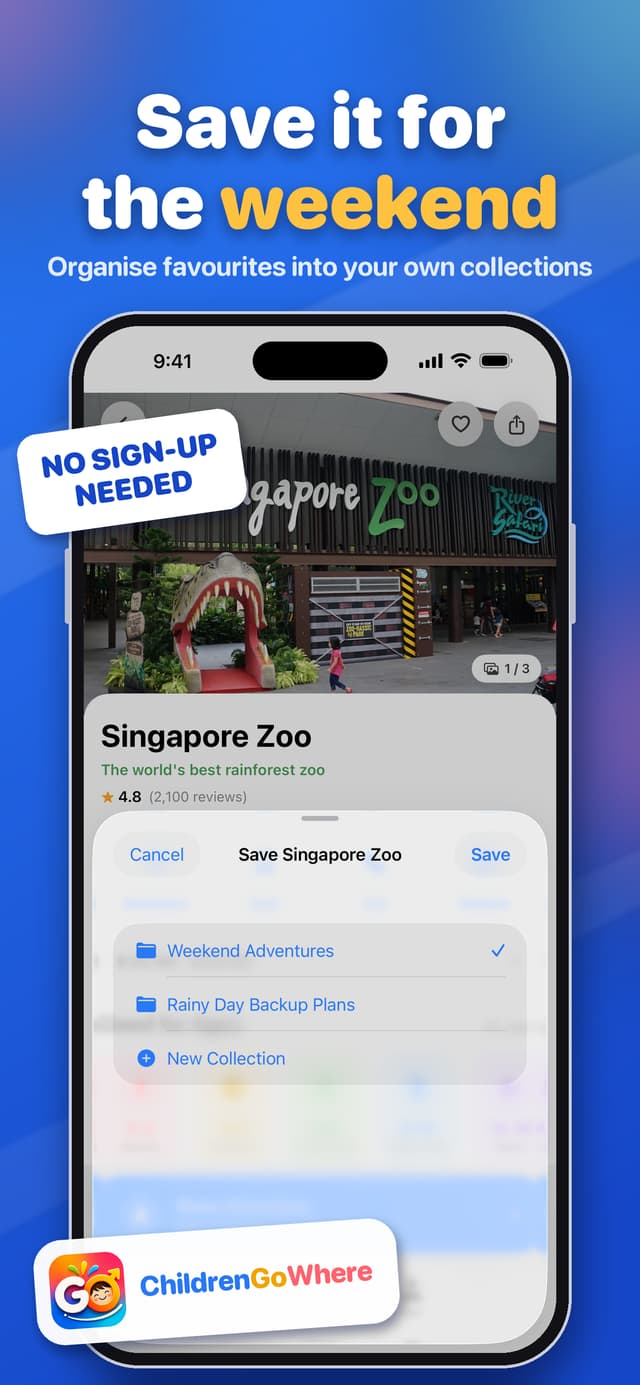 App Store screenshot: Save it for the weekend, showing the save to collection sheet